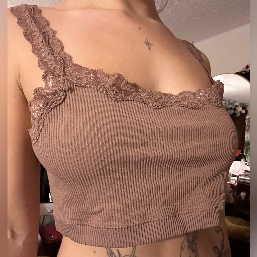 garage lacy brown tank top
